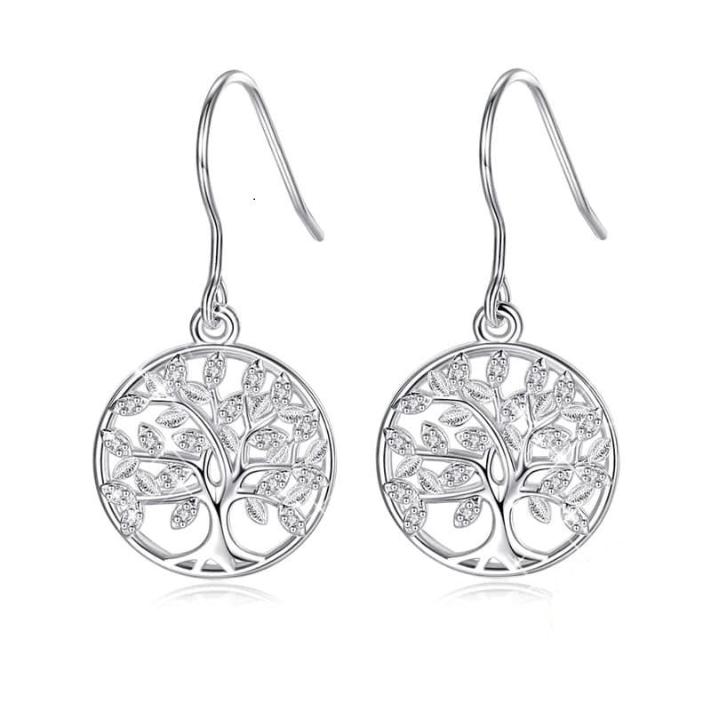 Parure Collier Et Boucles D'Oreilles Arbre De Vie – Acier Inoxydable – Zircon – Cadeau Femme