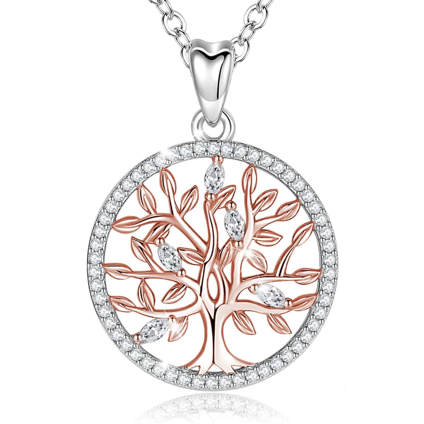 Collier Arbre de Vie Or Rose Diamants en Argent