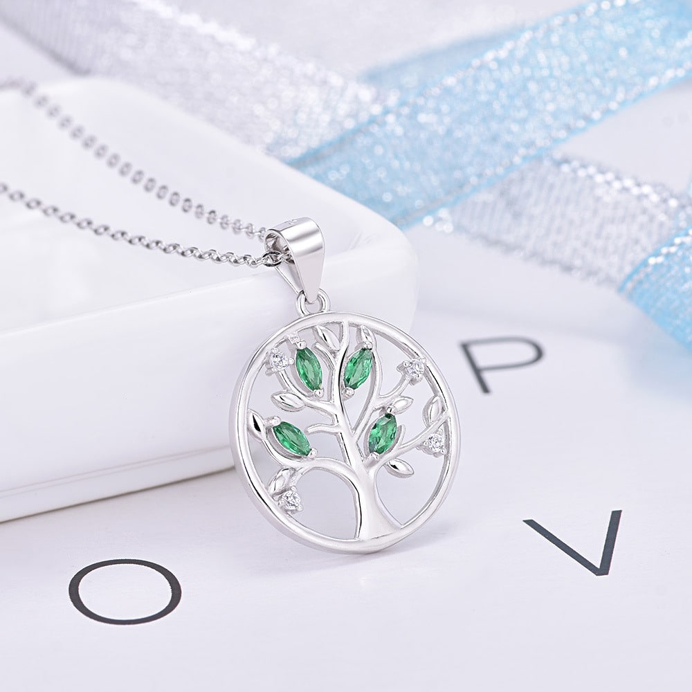 Collier femme Arbre de Vie Zirconium Vert en Argent Sterling 925