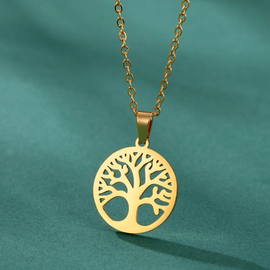 Collier Arbre de Vie Doré en Acier Inoxydable avec Chaîne Réglable