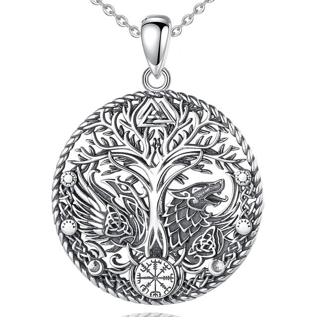 Collier Arbre de Vie Homme Loup en Argent Sterling 925