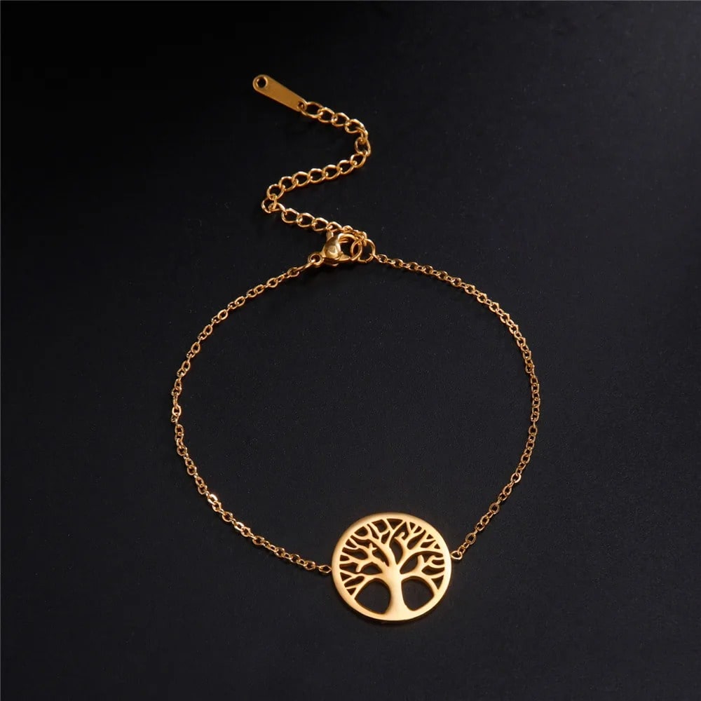 Bracelet Arbre de Vie Doré en Acier Inoxydable