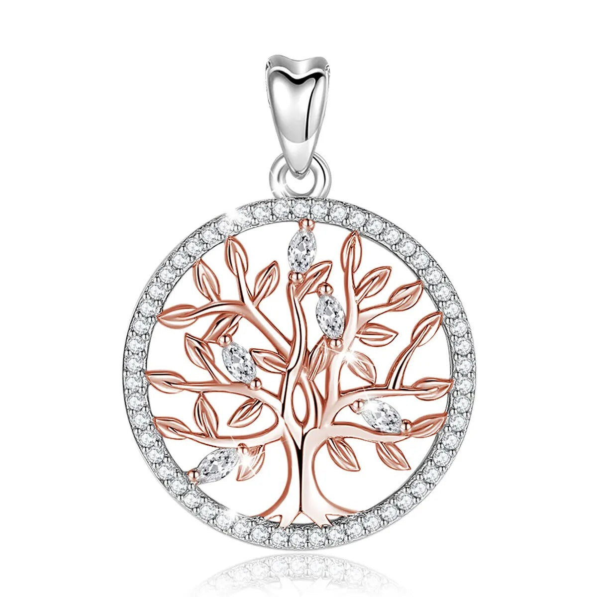 Collier Arbre de Vie Or Rose Diamants en Argent Sterling 925