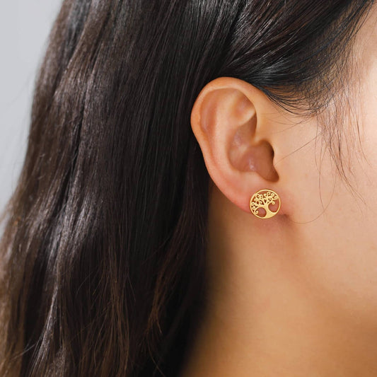 Boucles d’Oreilles Puces Arbre de Vie or