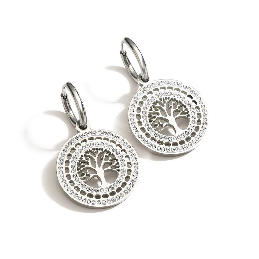 Boucles d’Oreilles Arbre de Vie Argenté Oxyde De Zirconium