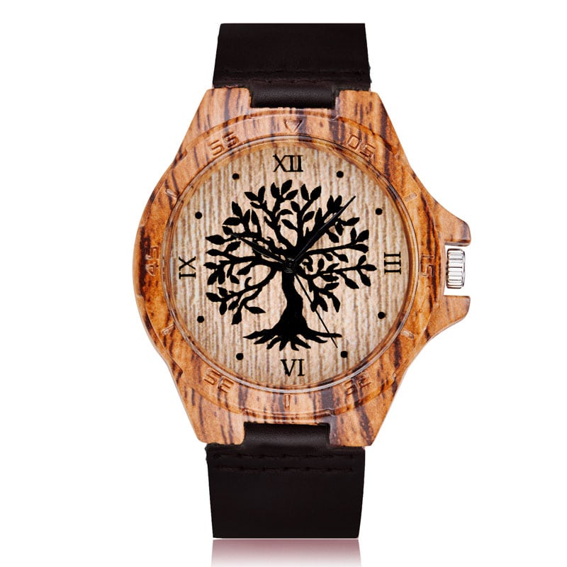 Montre Arbre de Vie Noir Cuir