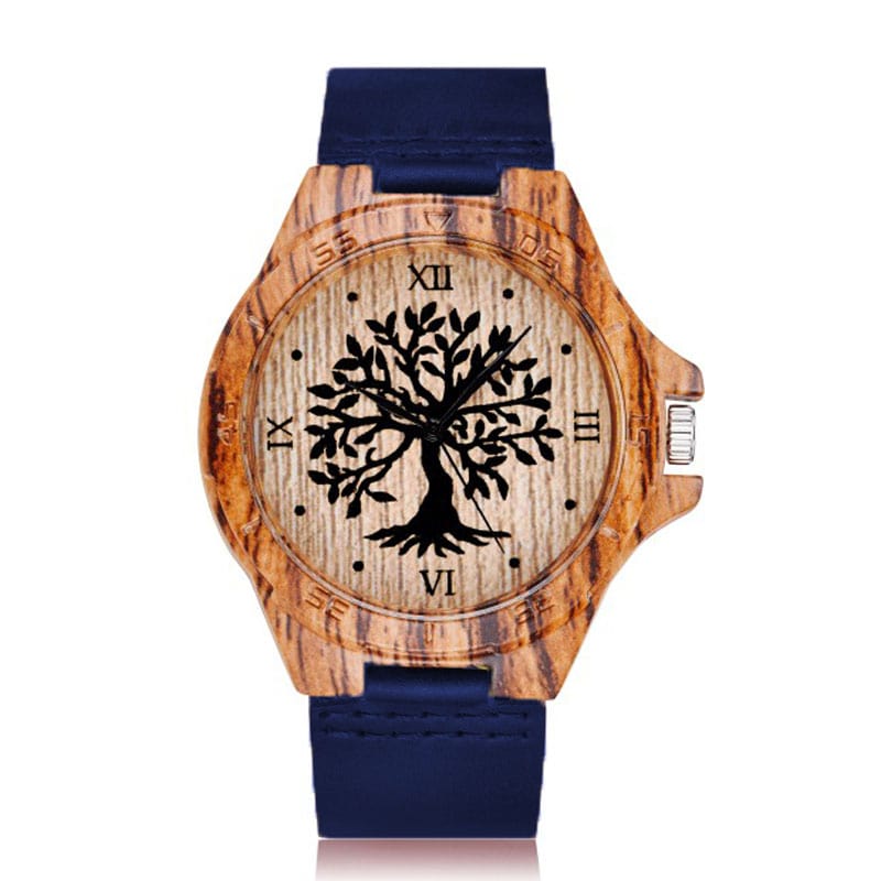 Montre Arbre de Vie Cuir Bleu