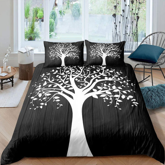 Housse de Couette Arbre de Vie Noir et Blanc