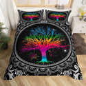 Housse De Couette 200x200 Cm Arbre De Vie - Microfibre Douce, 2 Taies 65x65 Cm - Déco Chambre Noire, Zip Et Sangles - 6
