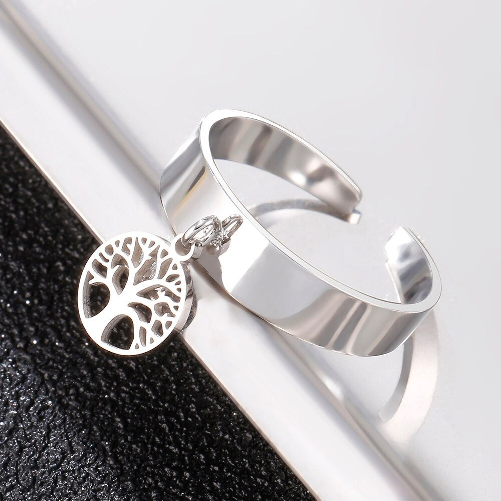 Bague Arbre de Vie avec pendentif en acier inoxydable