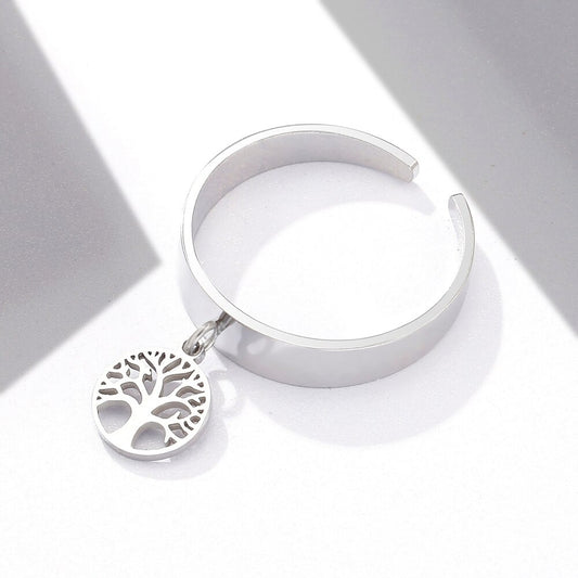 Bague Arbre de Vie avec pendentif en acier inoxydable