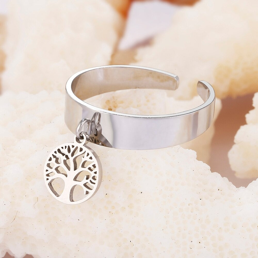 Bague Arbre de Vie avec pendentif en acier inoxydable