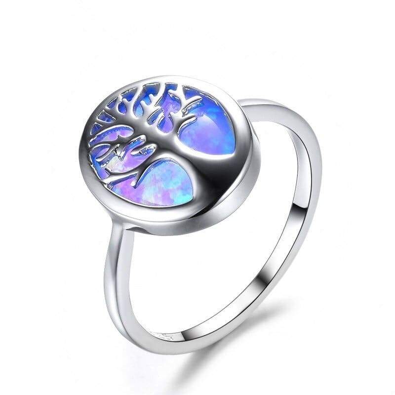 Bague Arbre de Vie opale bleue