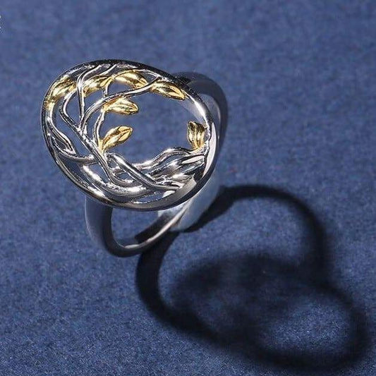 Bague Arbre de Vie Feuilles Dorées