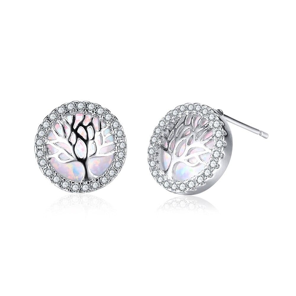 Boucles d’Oreilles Arbre de Vie Blanc