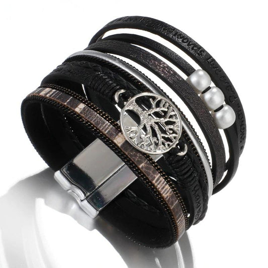 Bracelet Arbre de Vie Cuir noir femme