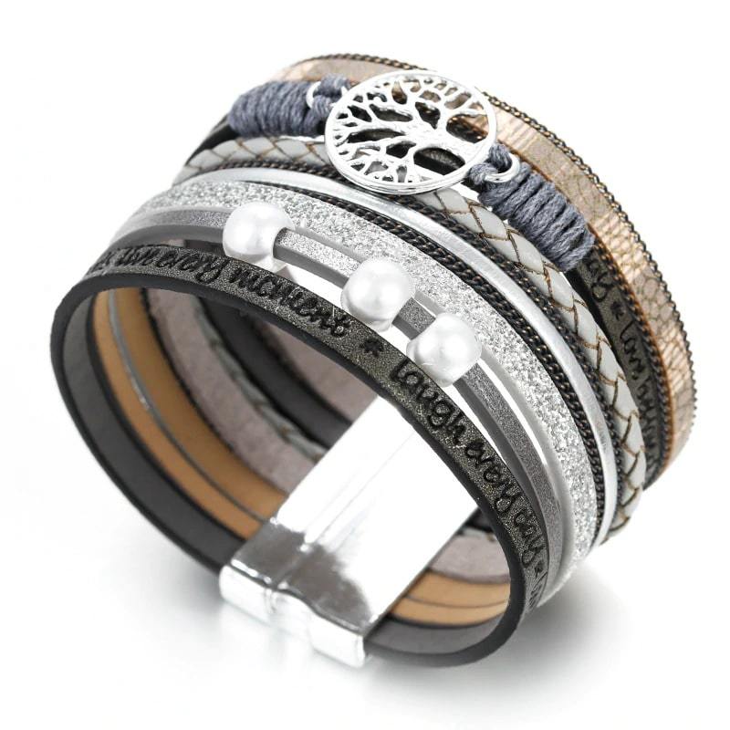 Bracelet Arbre de Vie Cuir Gris femme