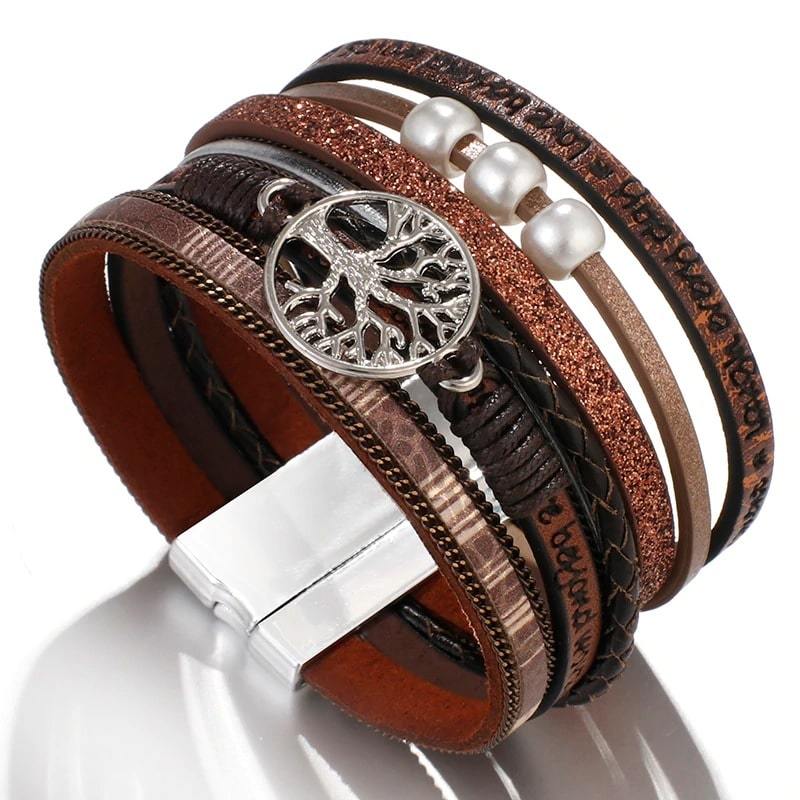 Bracelet Arbre de Vie Cuir Gris femme