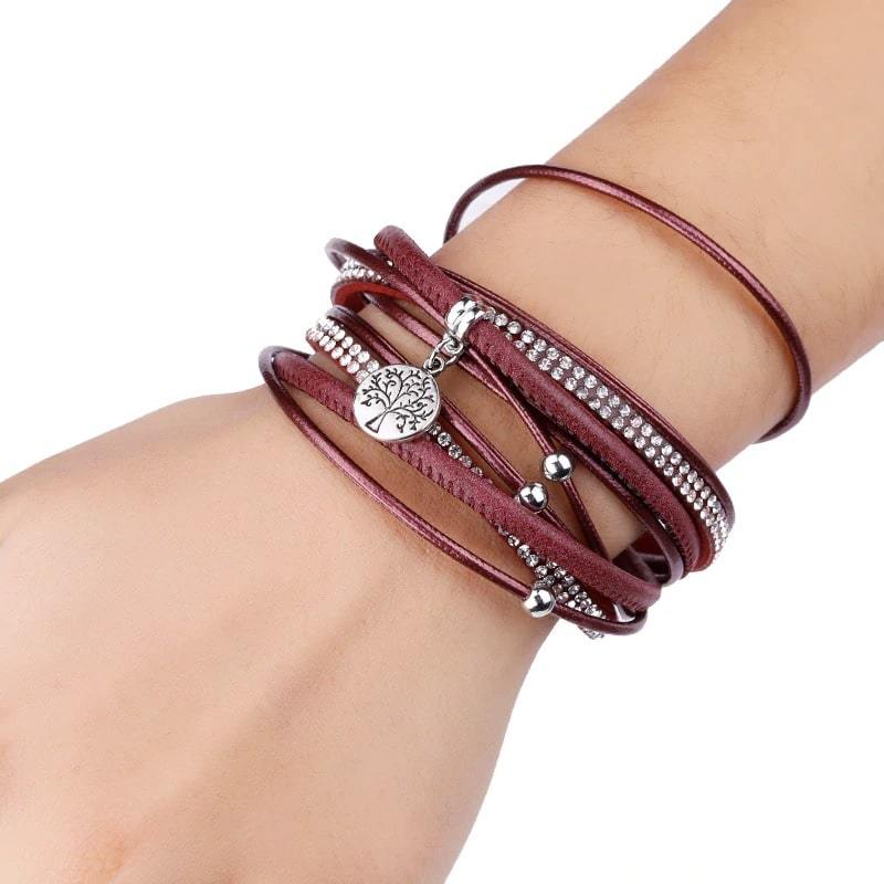 Bracelet Arbre de Vie Cuir Rouge