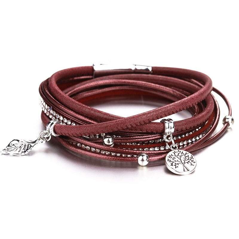 Bracelet Arbre de Vie Femme Cuir Rouge