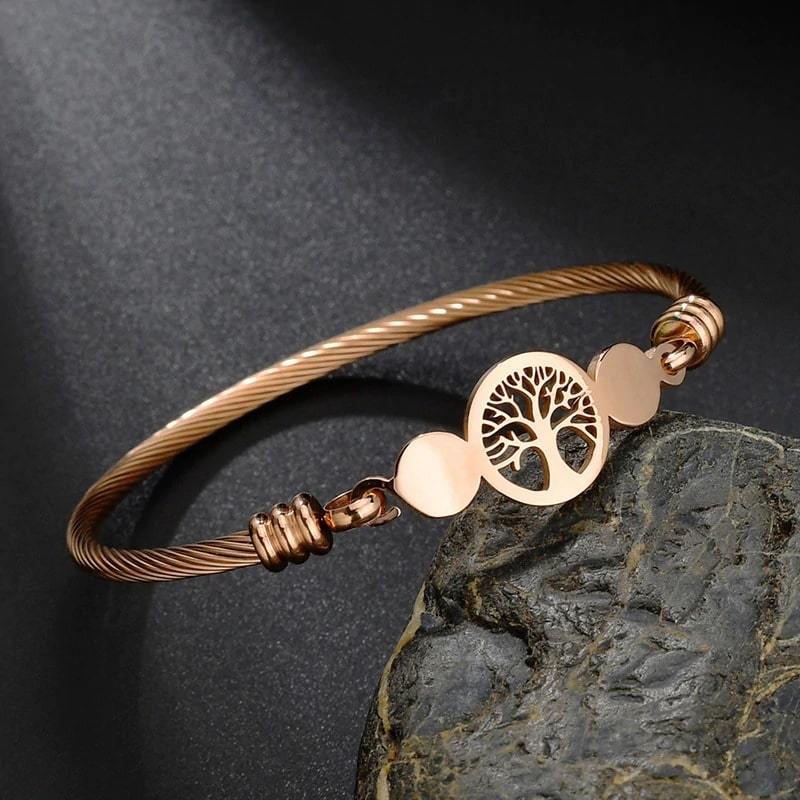 Bracelet Jonc Or rose Arbre de Vie
