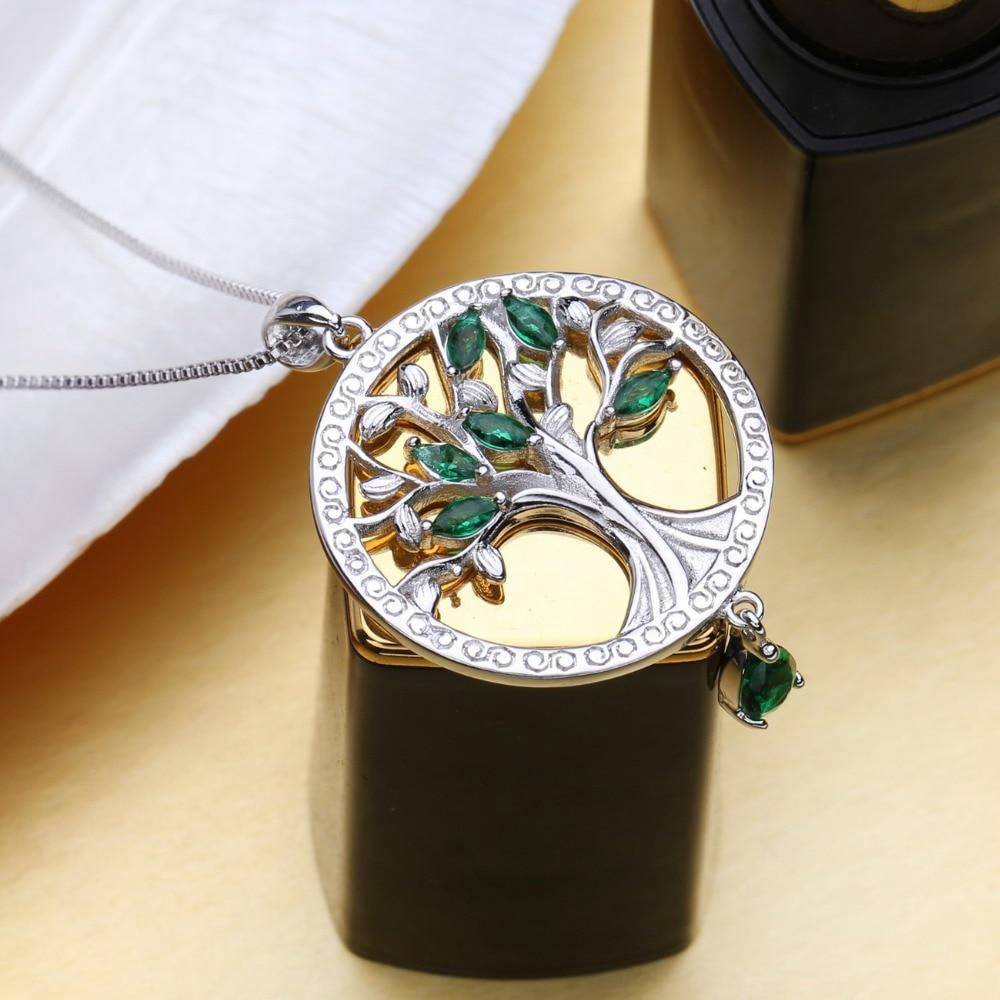 pendentif Arbre de Vie Cristal Vert Argent
