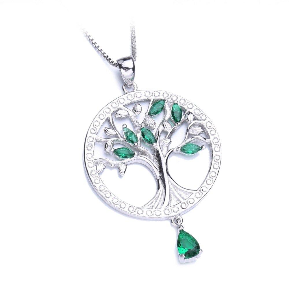 Collier Arbre de Vie Cristal Vert Argent