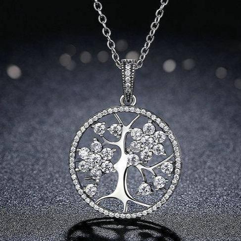 Collier Arbre de Vie Diamant Fleur Argent