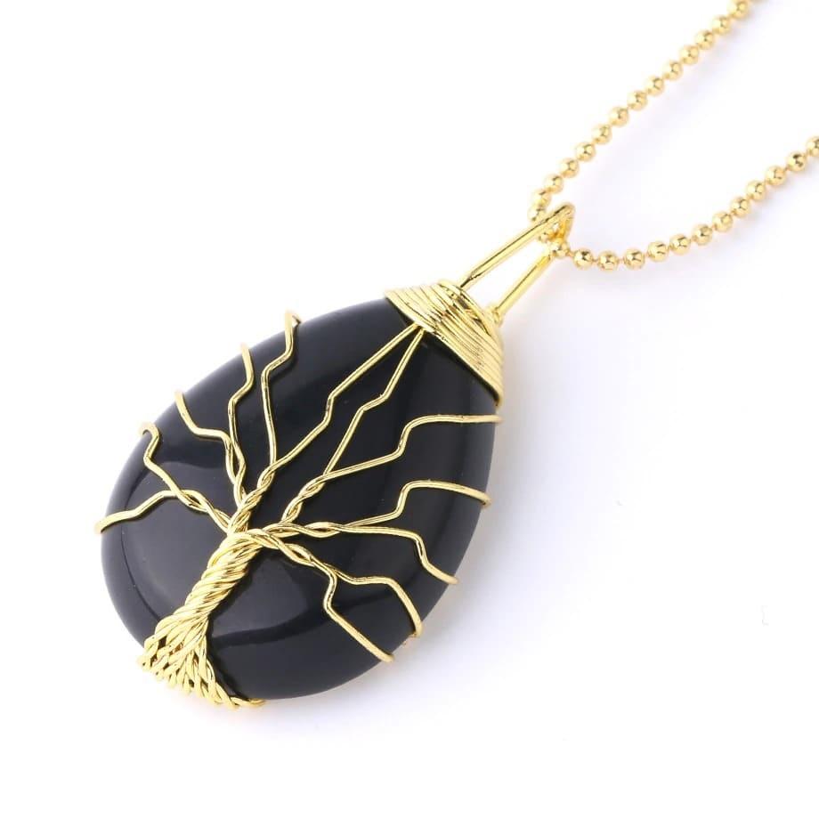 Collier Arbre de Vie Pierre Agate Noire