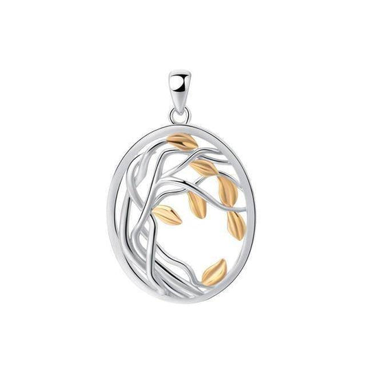 pendentif Arbre de Vie Feuille Dorée Argent Sterling 925