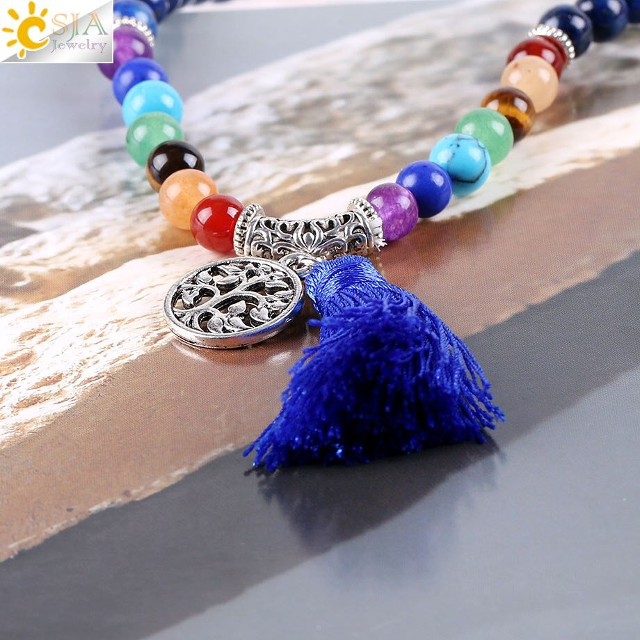 Bracelet Arbre de Vie Mala de Guérison 7 Chakras en Améthyste