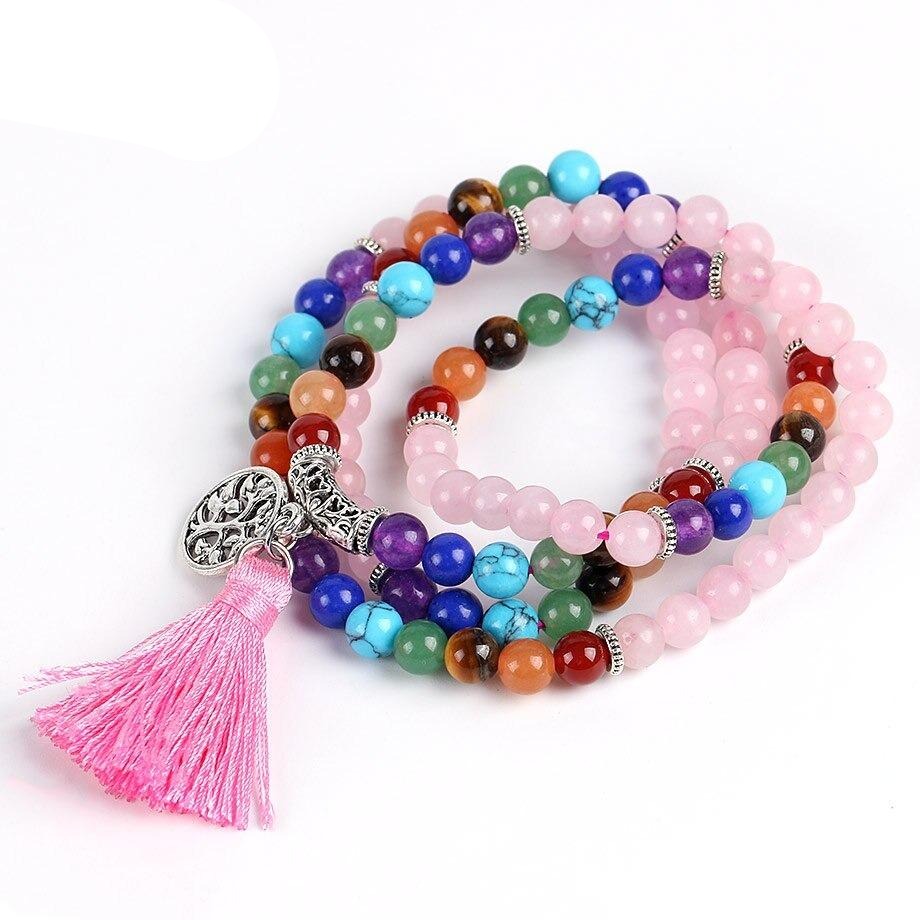 Mala 7 Chakras en Quartz Rose