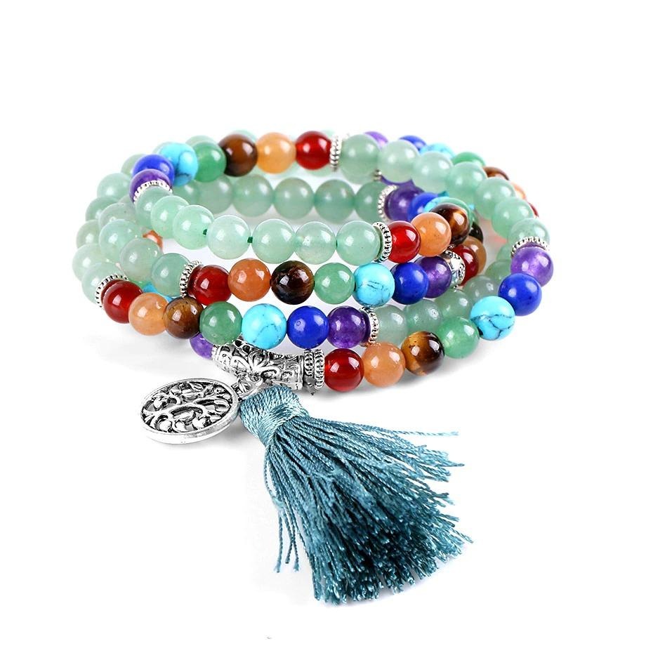 Bracelet Arbre de Vie Mala de Guérison 7 Chakras en Aventurine