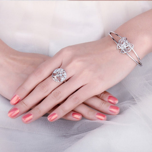 Bague Arbre de Vie Diamant femme en argent Sterling 925