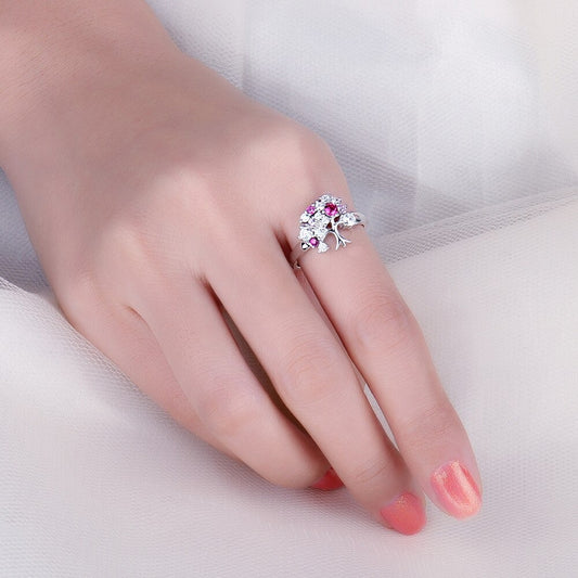 Bague Arbre de Vie diamant rose en argent Sterling 925