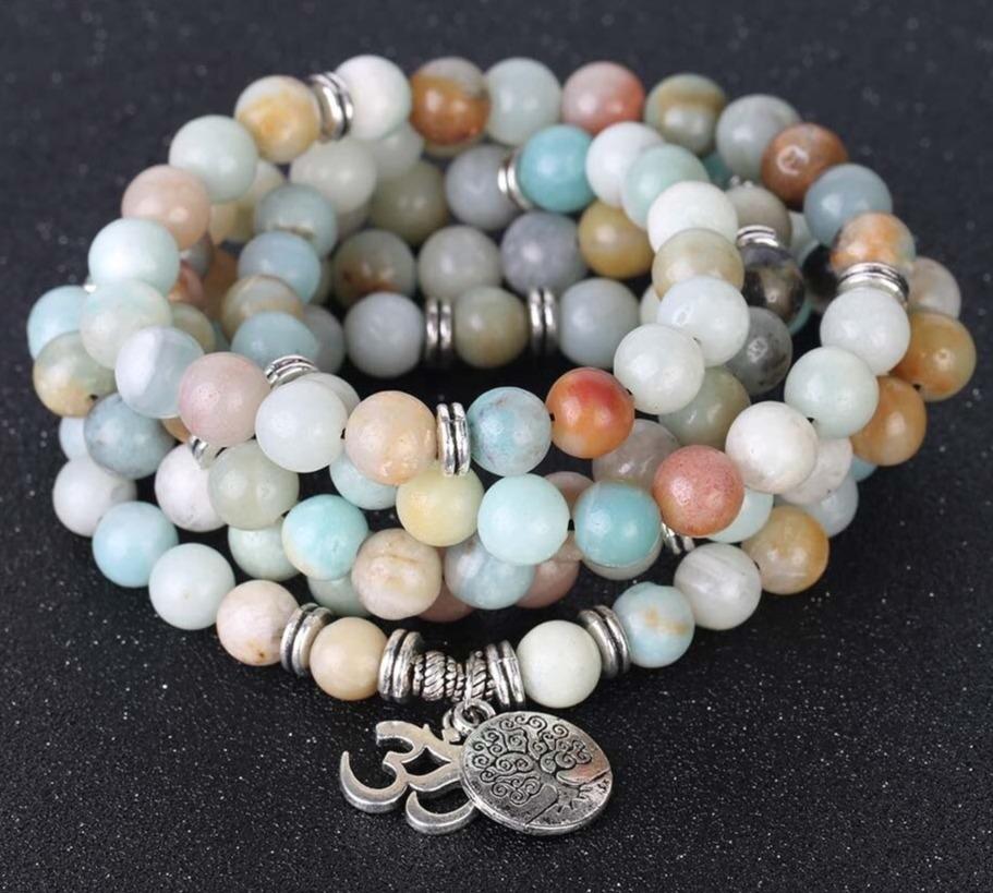 Bracelet Arbre de Vie Mala de protection 108 Perles Amazonite