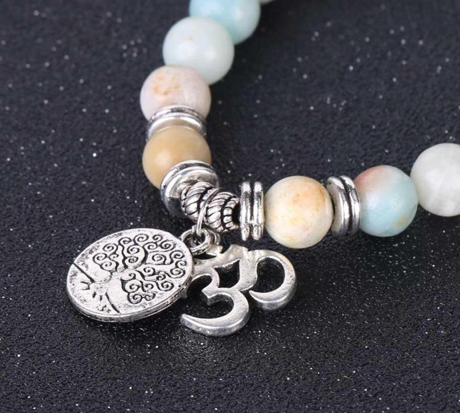 Bracelet Arbre de Vie Mala de protection 108 Perles Amazonite