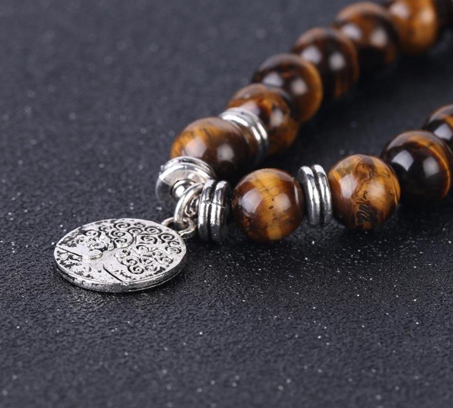 Bracelet Arbre de Vie Mala de protection 108 Perles Œil-de-Tigre