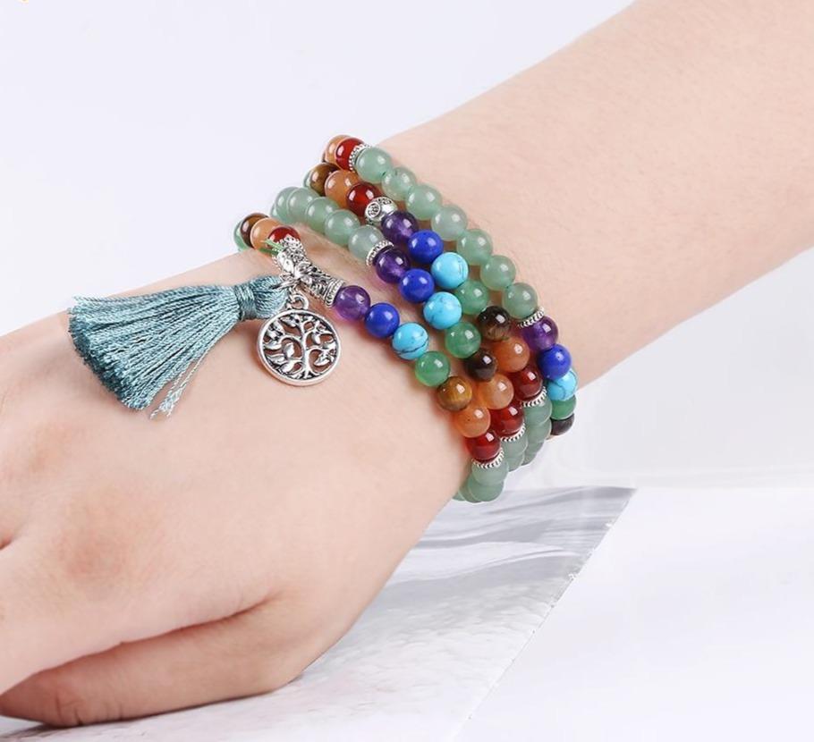 Bracelet Arbre de Vie Mala 7 Chakras en Aventurine
