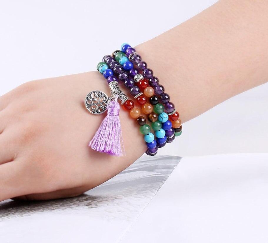 Bracelet Arbre de Vie Mala 7 Chakras en Améthyste