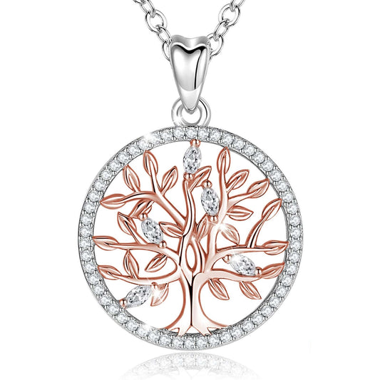Collier Arbre de Vie Or Rose Diamants en Argent