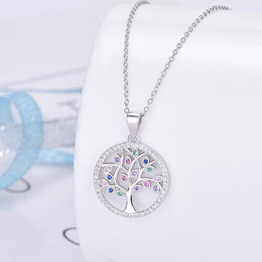 Collier Arbre de Vie Argent Zirconium Multicolore Femme