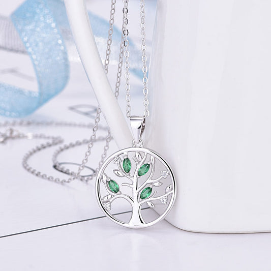 Collier Arbre de Vie Zirconium Vert en Argent Sterling 925