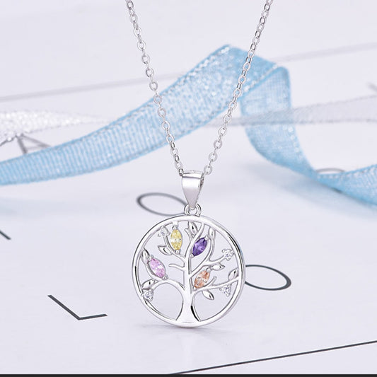 Collier Arbre de Vie Zirconium Coloré en Argent Sterling 925