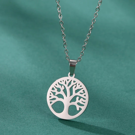 Collier Arbre de Vie Argenté en Acier Inoxydable avec Chaîne Réglable