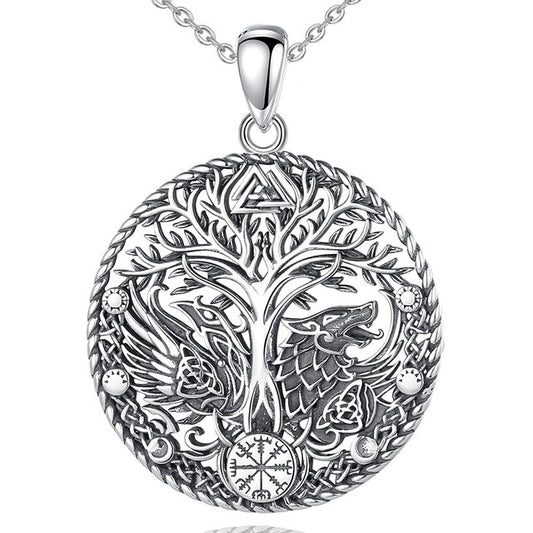Collier Arbre de Vie Homme Loup en Argent Sterling 925