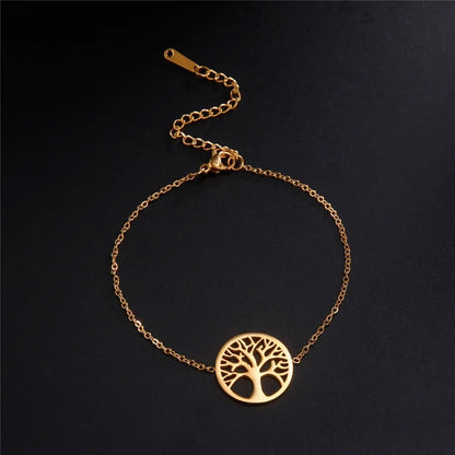 Bracelet Arbre de Vie Doré en Acier Inoxydable