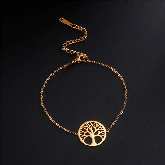 Bracelet Arbre de Vie Doré en Acier Inoxydable