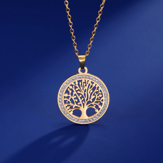 Collier Arbre de Vie Femme Doré en Acier Inoxydable