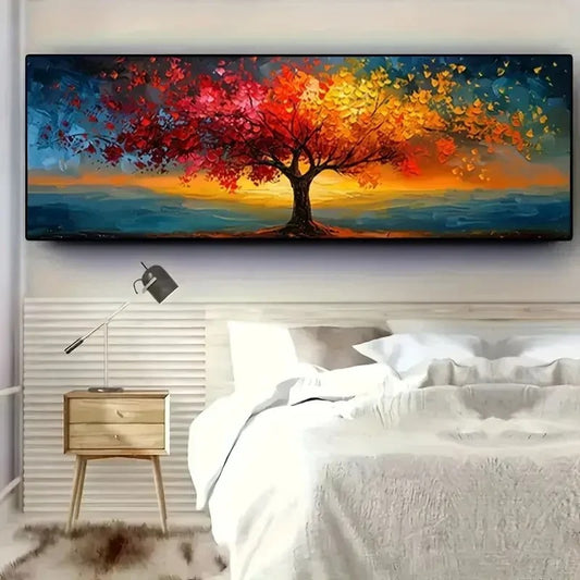 Toile Arbre multicolore avec coucher de soleil éclatant